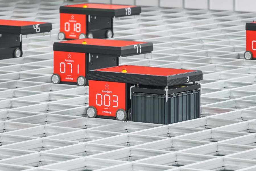 Warehouse automation robots on a storage grid