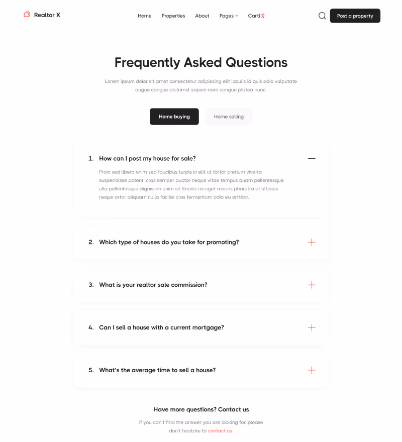 FAQs - Realtor X Webflow Template