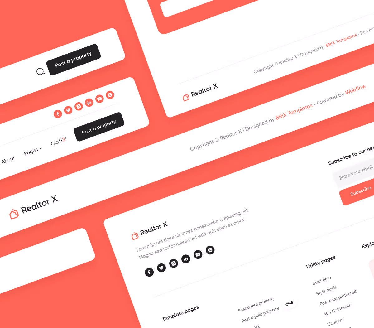 3 Headers And Footers - Realtor X Webflow Template
