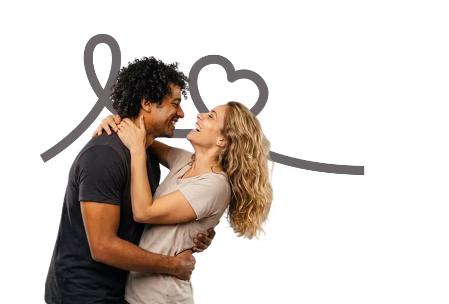 Happy couple embracing, representing real connections and relationships through the Jaumo community dating app