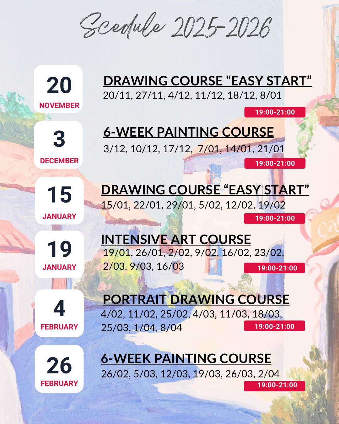 Art Workshops - Schedule