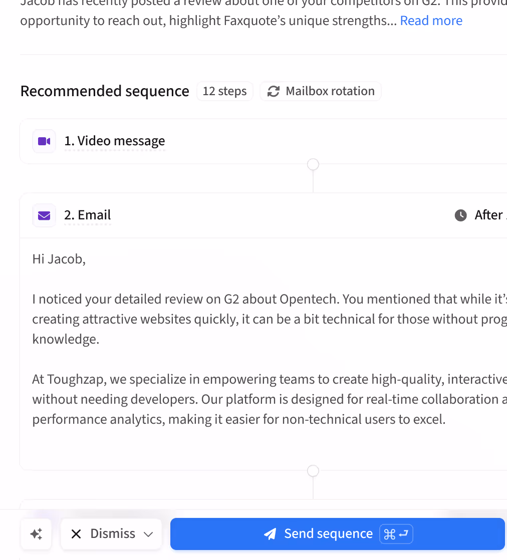 Product screen displaying an example of a Duo generated sequence