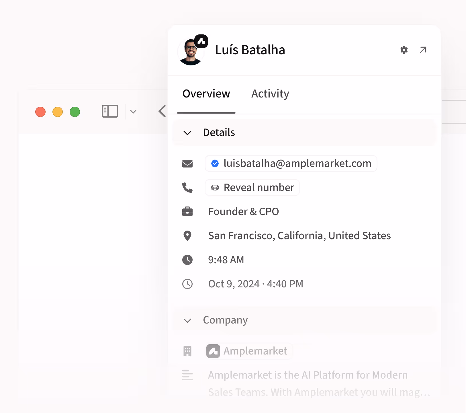 Product screen displaying Amplemarket's Chrome Extension pipeline generation