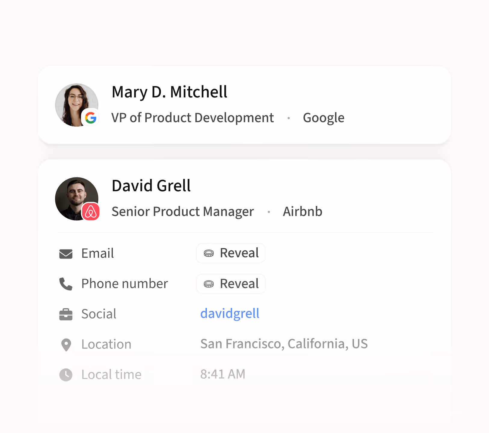 Product screen displaying examples of Amplemarket-enriched leads
