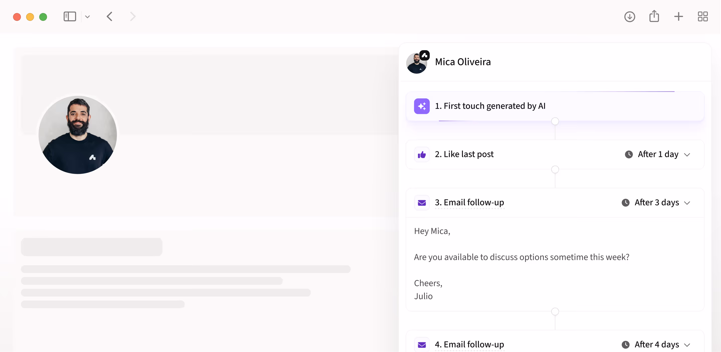 Product screen displaying Amplemarket's Duo Copywriter-generated email example