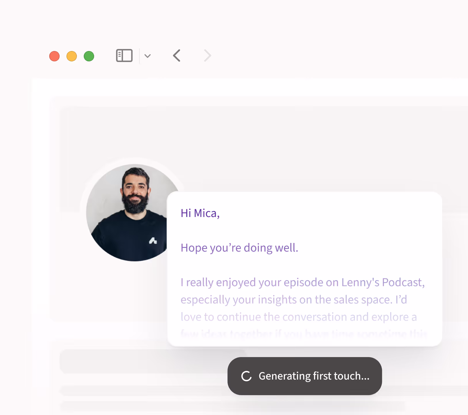 Product screen displaying Amplemarket’s Duo Copywriter-generated copy, ready to review and send to a prospect.