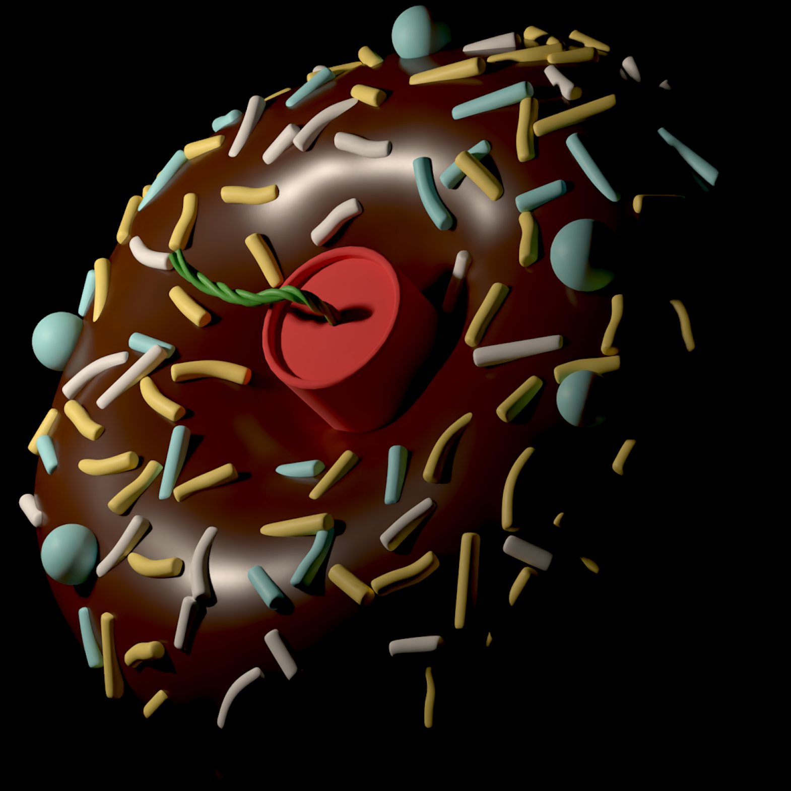 A large donut with a firecracker in the centre