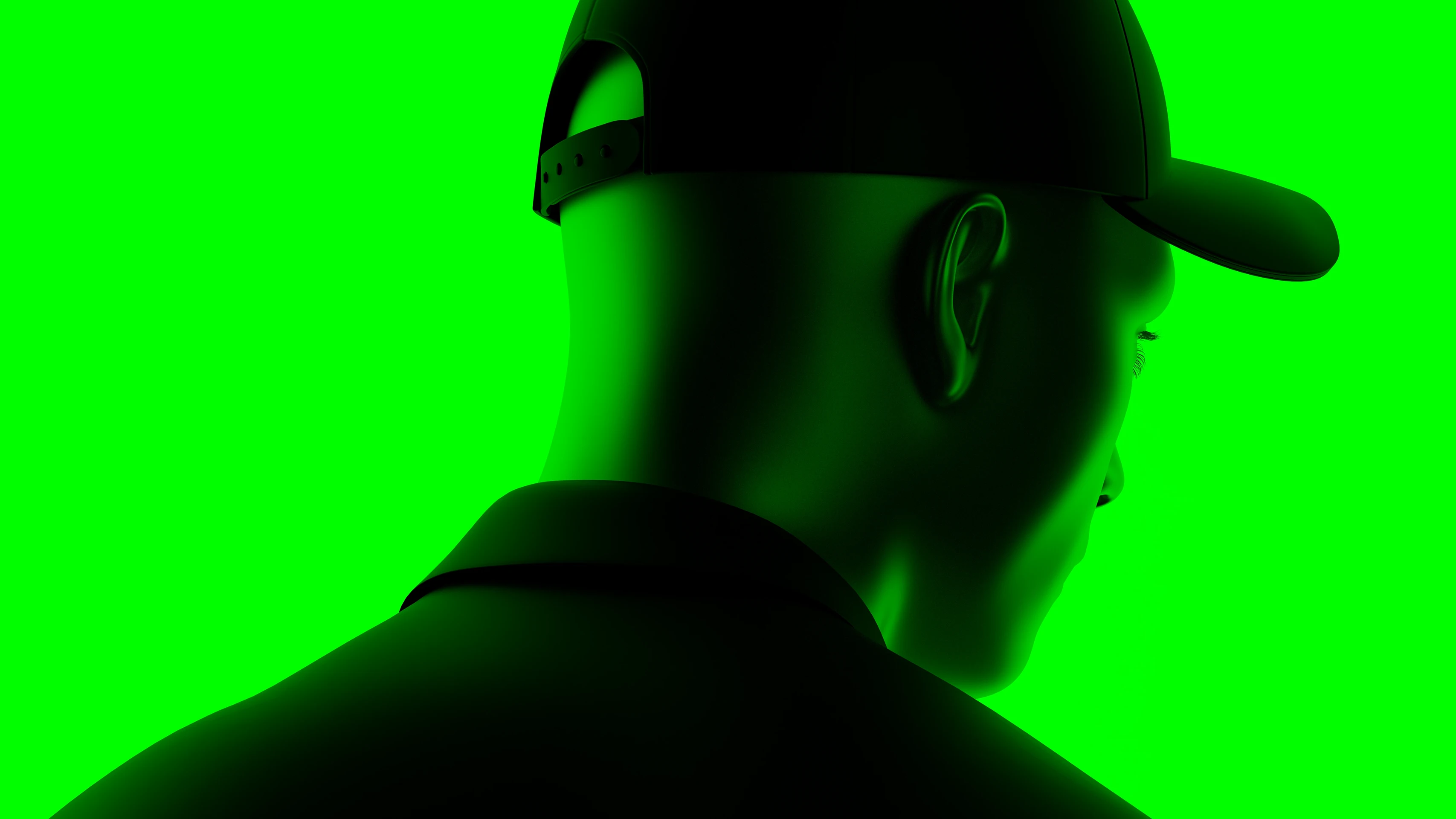 A human figure with a green background