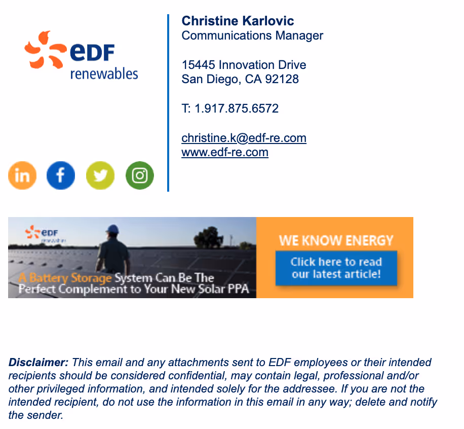 EDF Renewables promotional banner - Renewable energy services and solutions advertisement