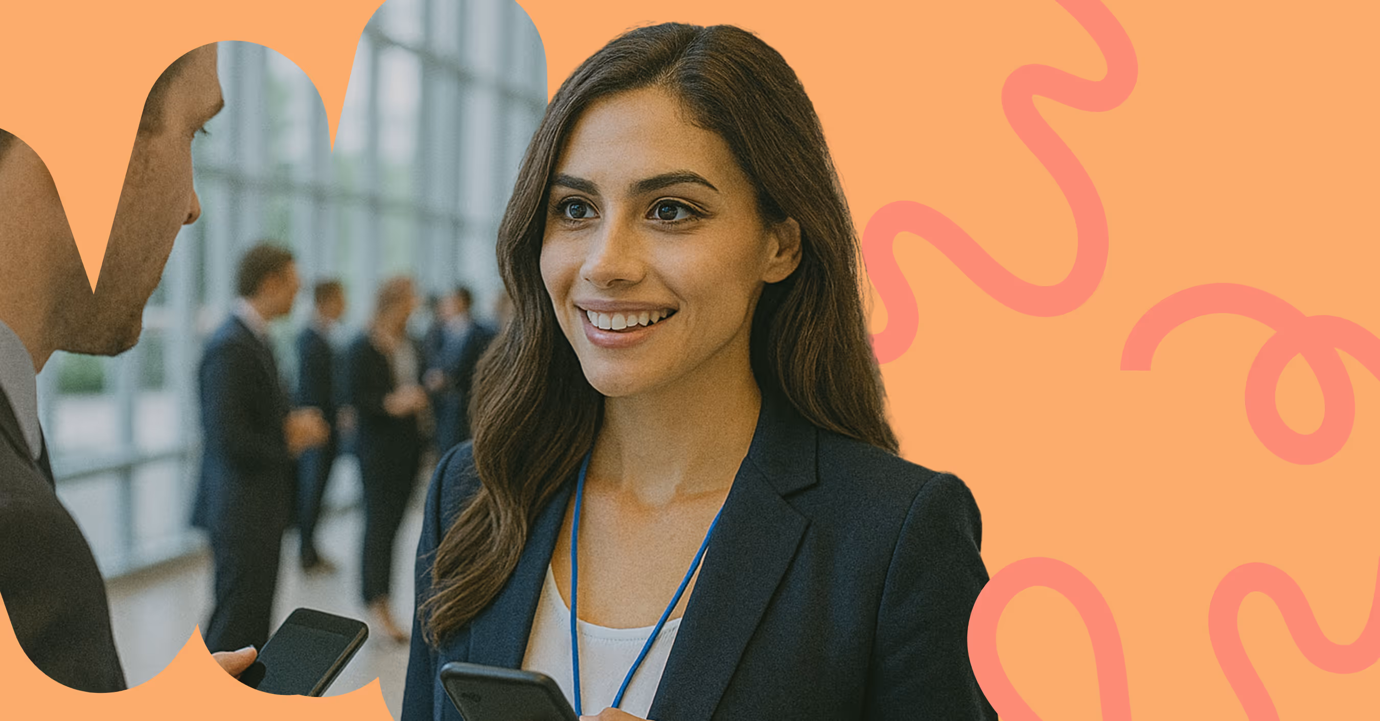 Featured image for Your Business Card is Dead. Here's What Comes Next. - Professional woman networking at business event with digital business cards