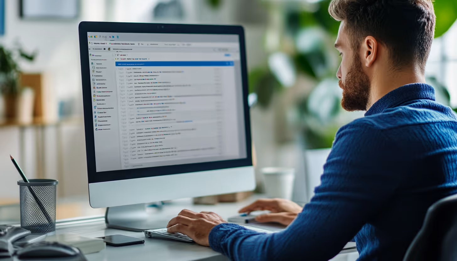 Five9 case study header image - Sales professional analyzing email insights and analytics on computer
