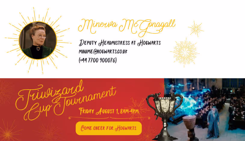 Boost event attendance email signature banner - Harry Potter themed event promotion