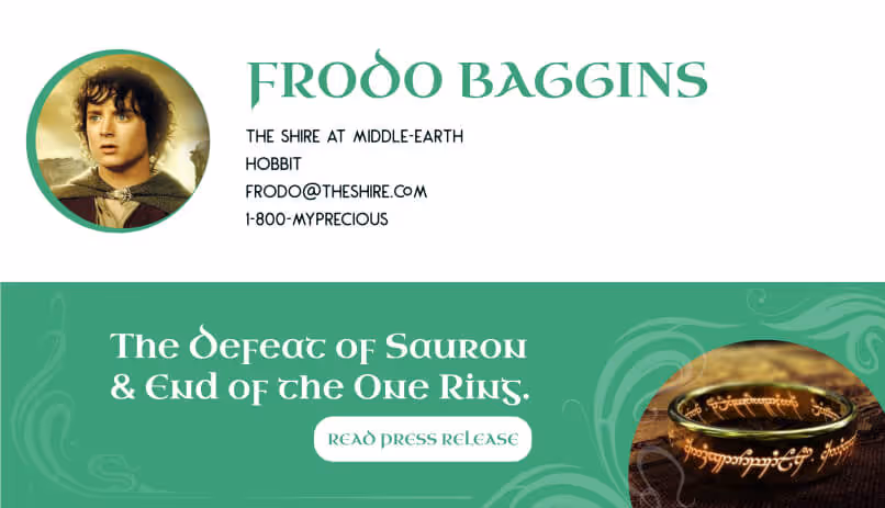 Build audience awareness email signature banner - Lord of the Rings themed announcement promotion