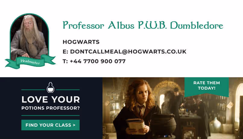 Encourage customer testimonials email signature banner - Harry Potter themed testimonial promotion