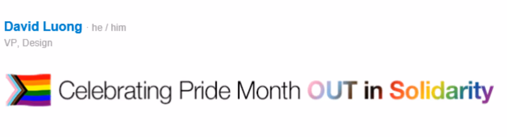 Email signature for Horizon Media with a pride flag and a message reading ‘Celebrating Pride Month OUT in Solidarity’ in multicolored text.