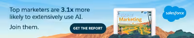 Salesforce ad banner stating top marketers are 3.1x more likely to use AI, with CTA to get the State of Marketing report — demonstrating how Opensense enables promotional banners in email signatures.