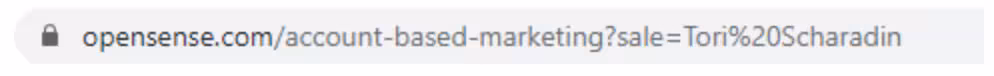 Browser address bar showing a URL linking to an Opensense account-based marketing page with UTM parameters.