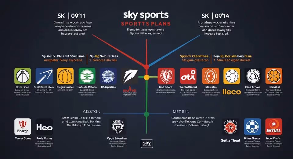 Gráfico ilustrativo dos planos Sky Sports com ícones coloridos