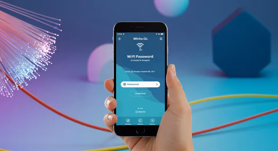 Celular mostrando senha Wi-Fi no app Minha Oi.