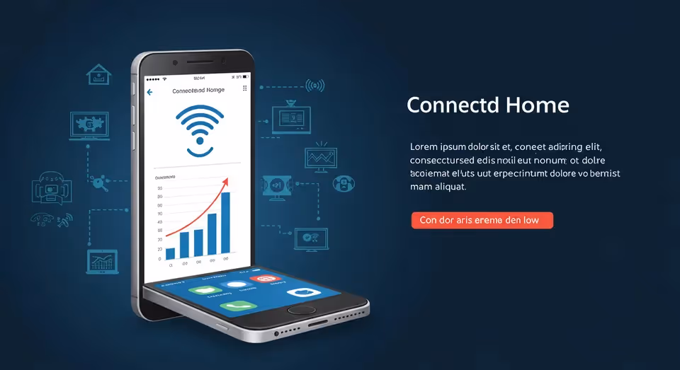 Celular aberto com gráfico de conexão e ícones digitais.