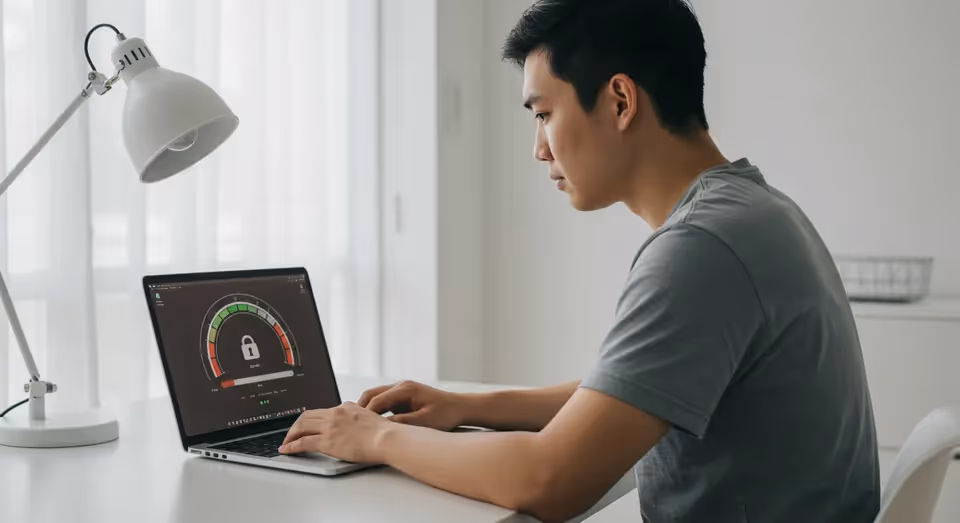 Jovem analisa nível de segurança da conexão no notebook