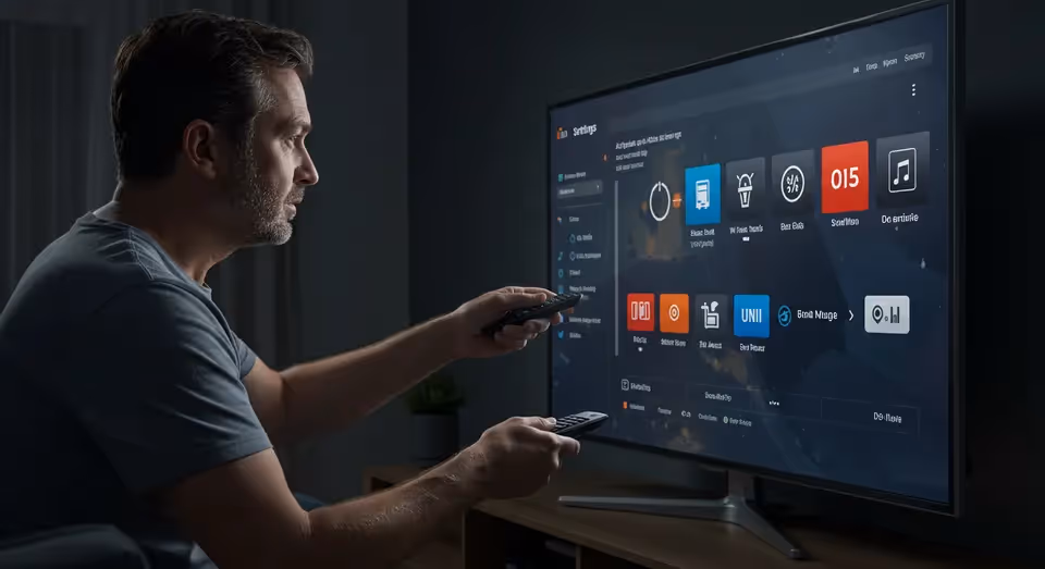 Homem configura aplicativos na smart TV com controle