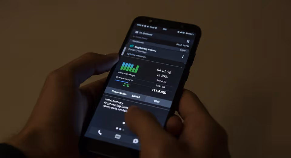 Interface de diagnóstico mostrando níveis de bateria e tensão.