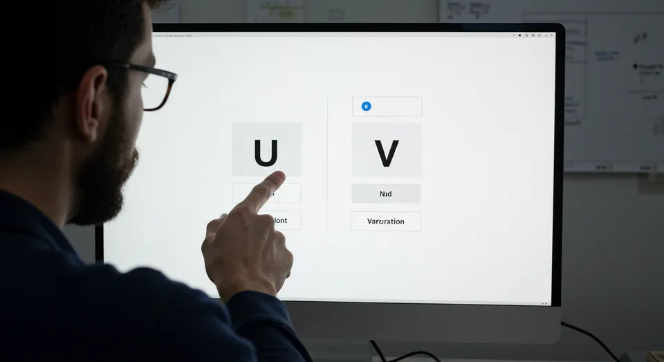 Homem interagindo com letras na tela do computador.