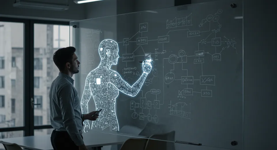 Profissional desenhando gráficos e diagramas digitais.