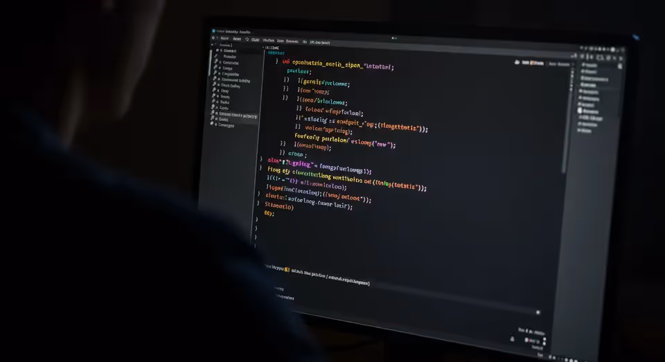 Programador desenvolvendo código em ambiente escuro