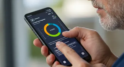 Homem consultando dados em gráfico interativo no celular