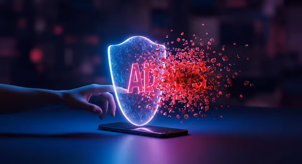 Escudo virtual bloqueando anúncios em smartphone