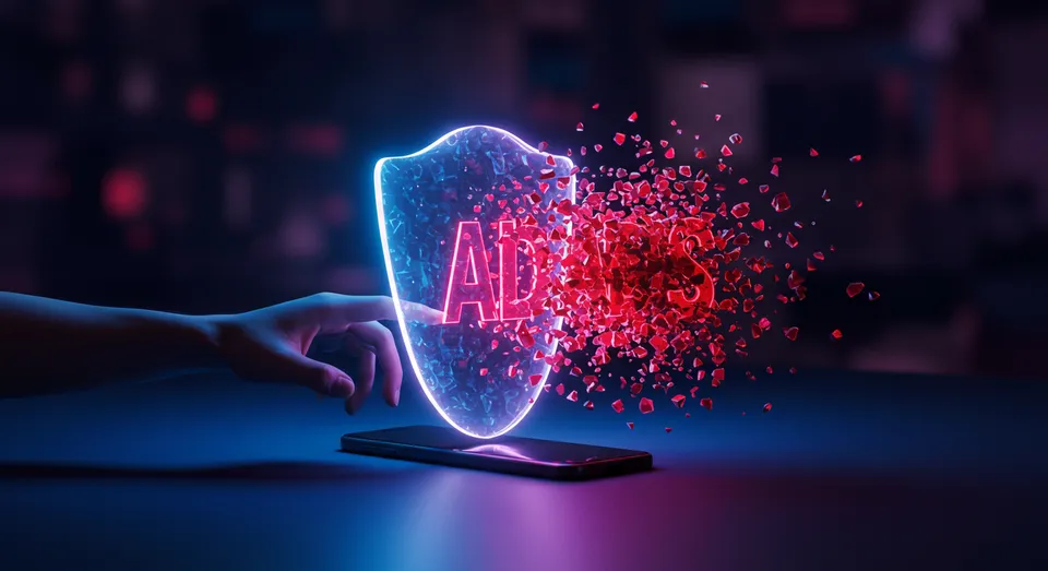 Escudo virtual bloqueando anúncios em smartphone