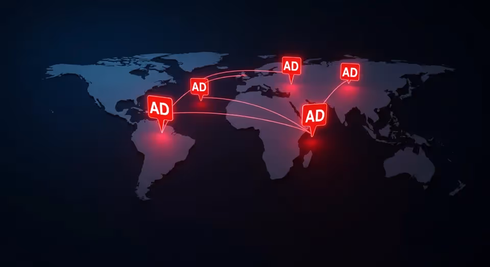 Propagação global de anúncios em mapa mundi