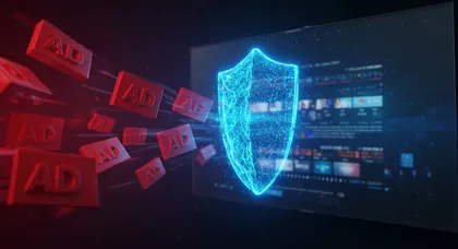 Escudo virtual protegendo tela contra anúncios invasivos