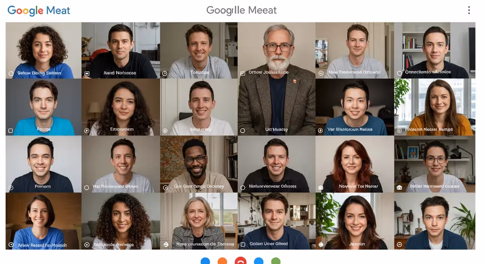 Tela de videoconferência com múltiplos participantes no Google Meet