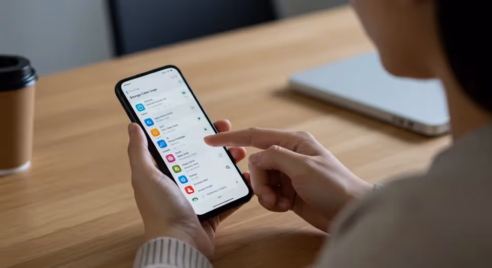 Usuária verificando uso de armazenamento no celular