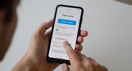 Pessoa realiza limpeza de cache no celular Android