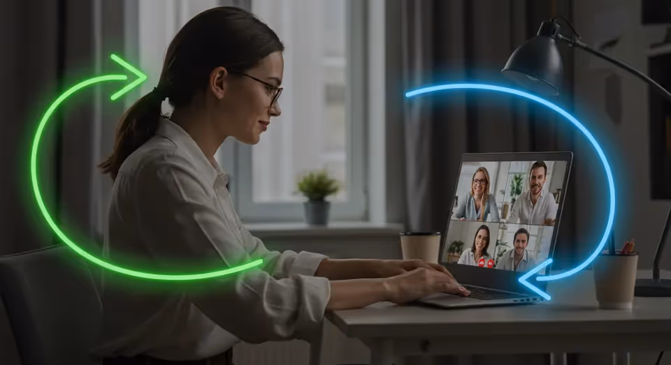 Mulher em videoconferência com troca de dados digital