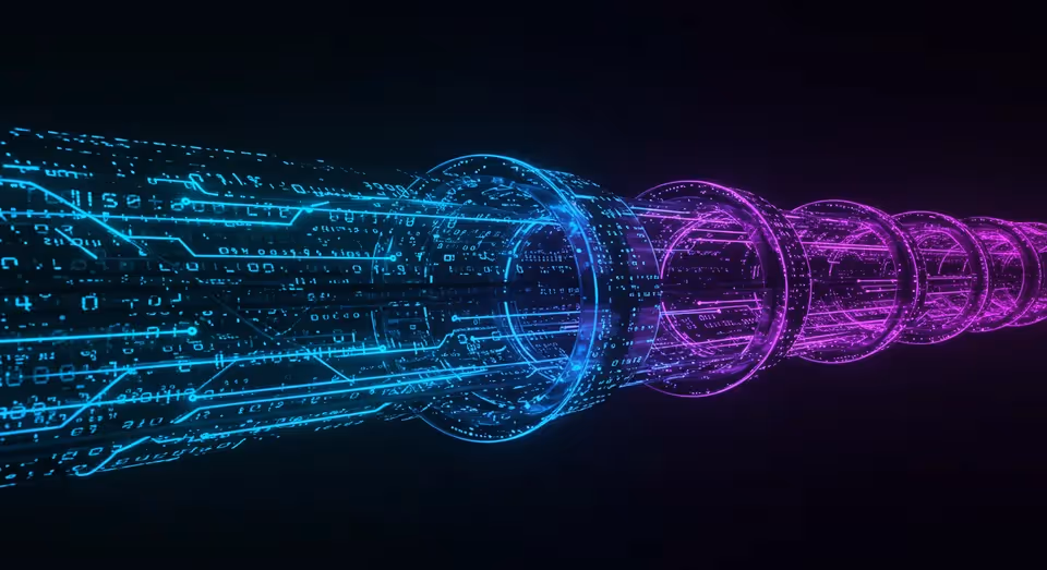 Fluxo digital de dados em tubos luminosos azul e rosa
