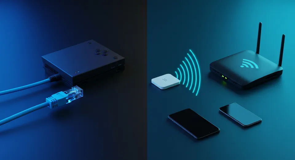 Comparação entre conexão com fio e conexão via Wi-Fi
