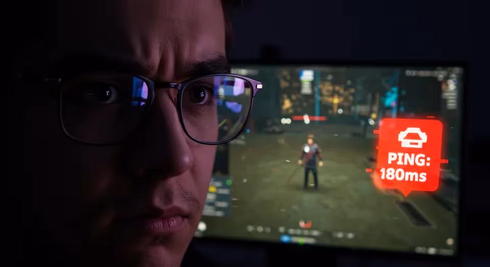 Gamer frustrado com alto ping durante partida online