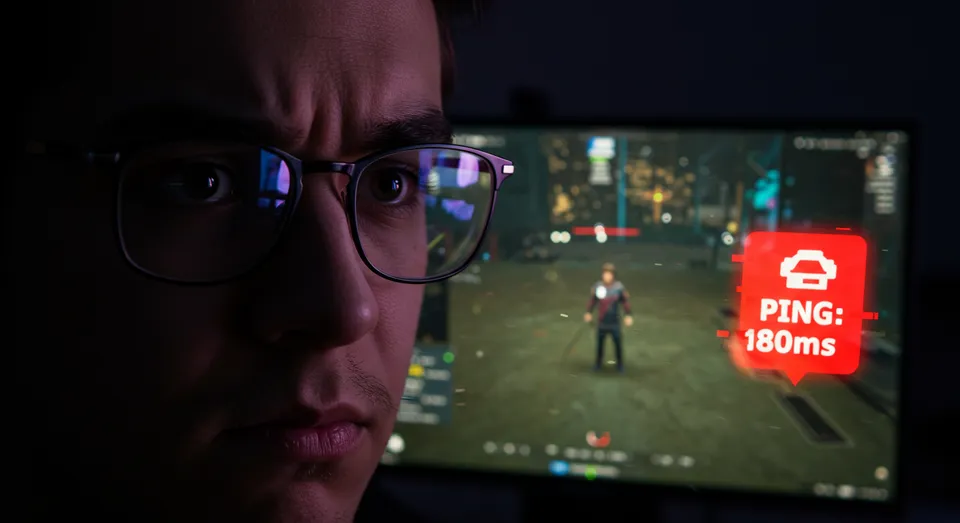 Gamer frustrado com alto ping durante partida online