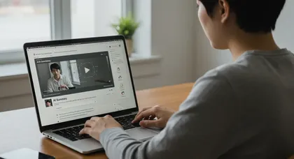 Usuário assistindo vídeo educativo em laptop