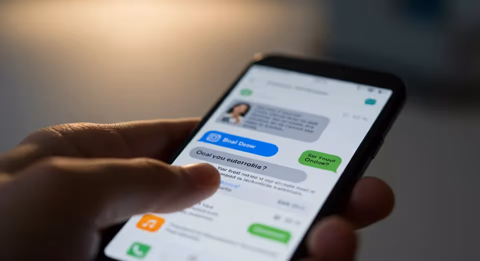 Usuário digitando em celular com conversa em aplicativo de mensagens