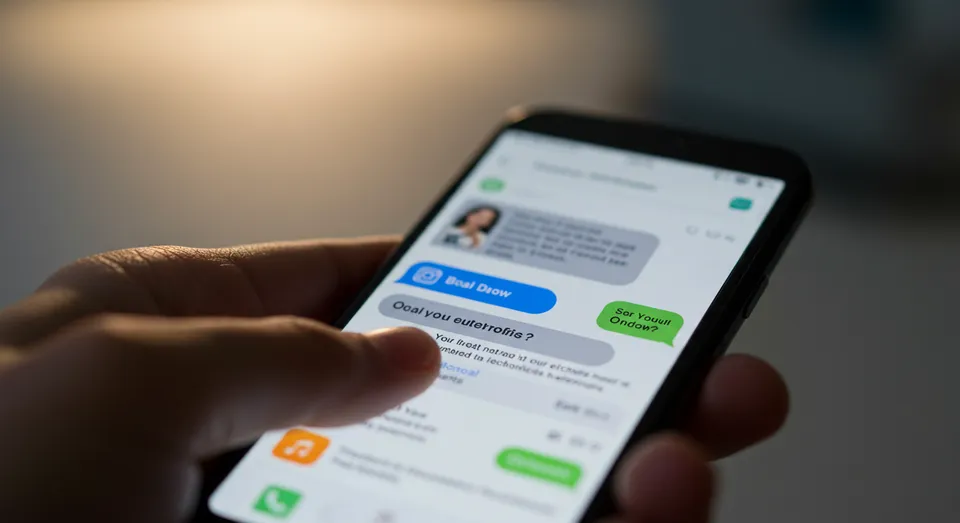 Usuário digitando em celular com conversa em aplicativo de mensagens