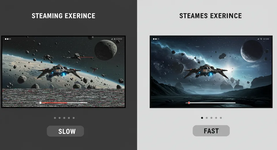 Comparação de streaming lento e rápido em jogo espacial