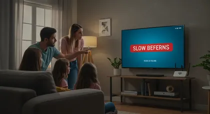Família assistindo TV com internet lenta e travamentos