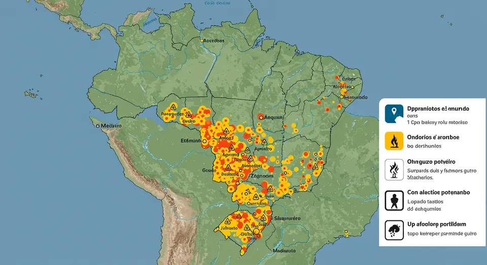 Mapa do Brasil mostra focos de incêndio e riscos ambientais