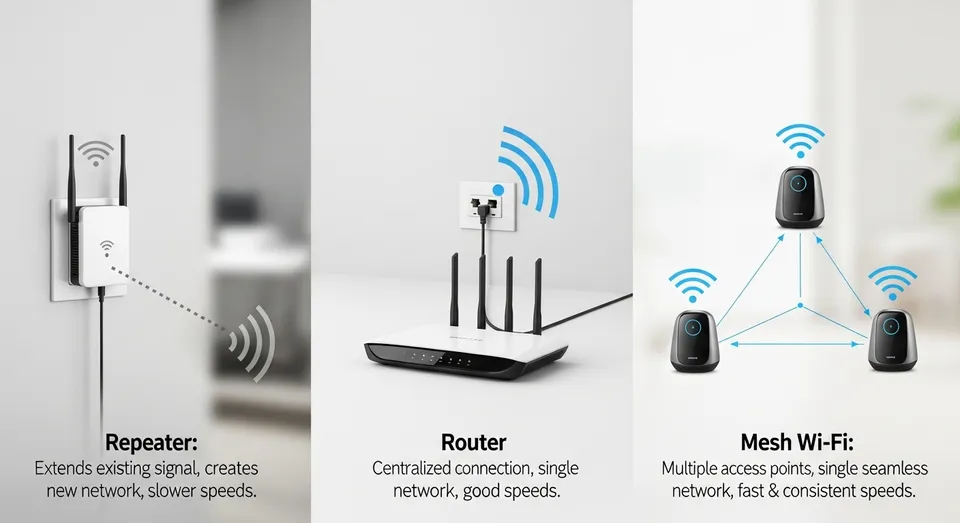 Diferença entre repetidor, roteador e rede mesh Wi-Fi